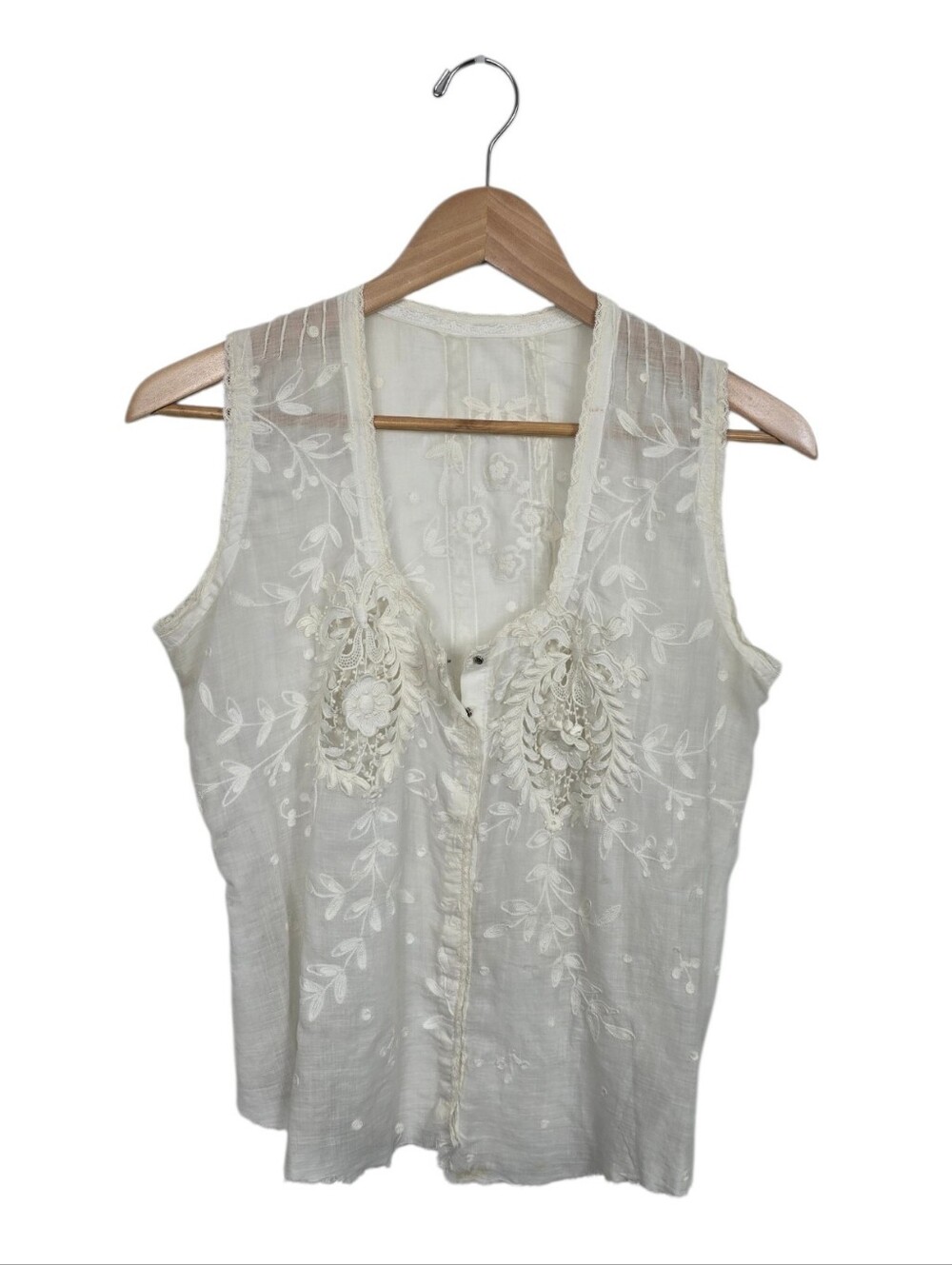 Antique Edwardian Embroidered Cotton Lawn Camisole Blouse c.1905-1915